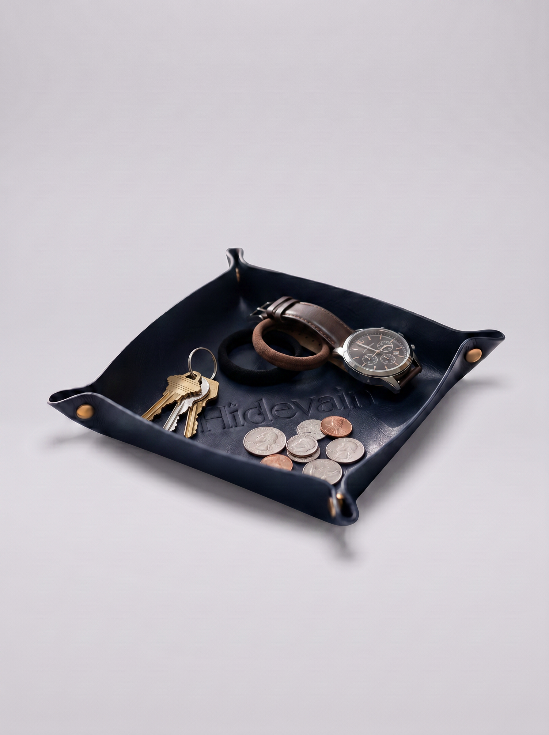 Hidevain Leather Valet Tray [Navy]
