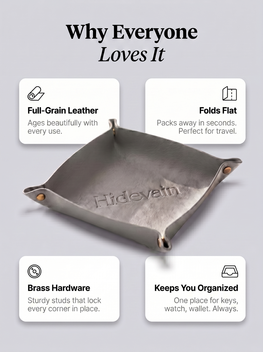 Hidevain Leather Valet Tray [Gray]