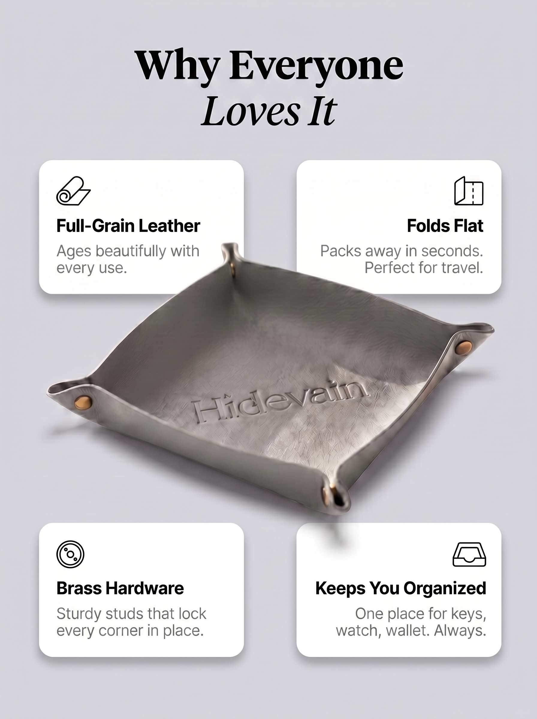 Hidevain Leather Valet Tray [Gray]