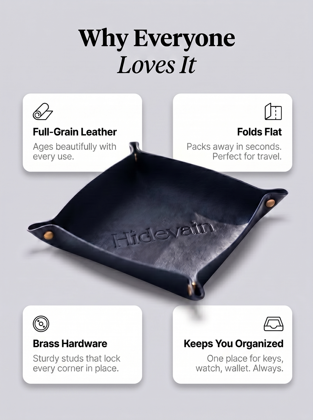 Hidevain Leather Valet Tray [Navy]